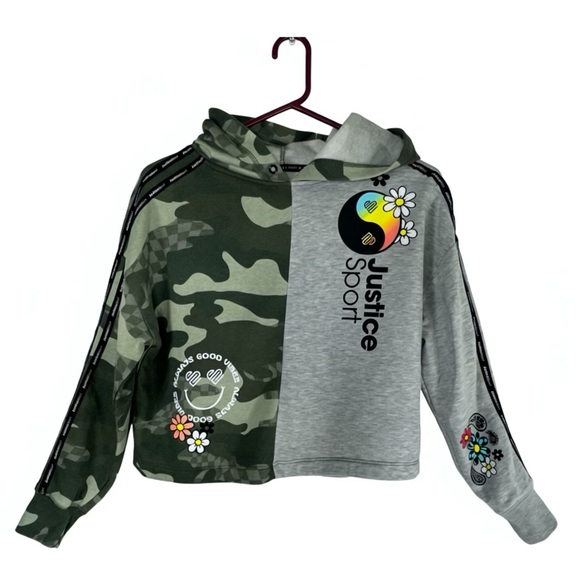 Justice Girl’s Camo Green & Gray Kids Hoodie - Picture 1 of 6